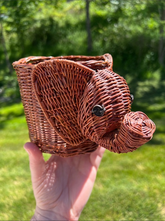 Vintage Other - Vintage Boho MCM Kitsch Elephant Wicker Rattan Woven Planter Basket